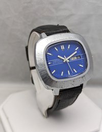 Vintage 1975 Caravelle Blue TV Dial Watch