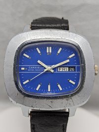 Vintage 1975 Caravelle Blue TV Dial Watch