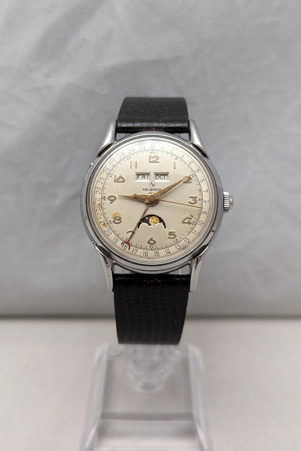 1950's Helbros Triple Calendar Watch with Moon Phase