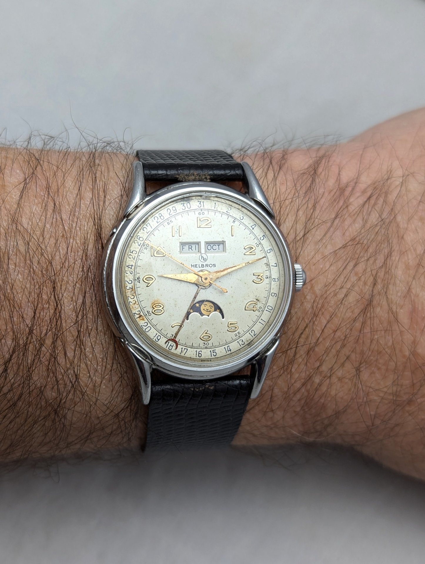 1950's Helbros Triple Calendar Watch with Moon Phase