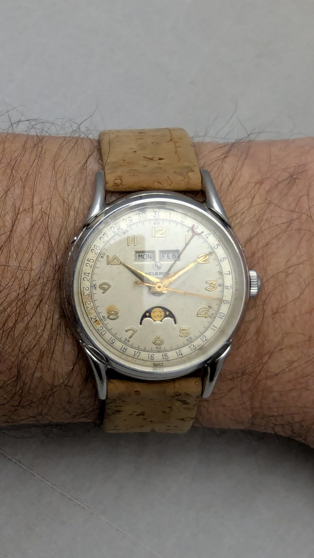1950's Helbros Triple Calendar Watch with Moon Phase