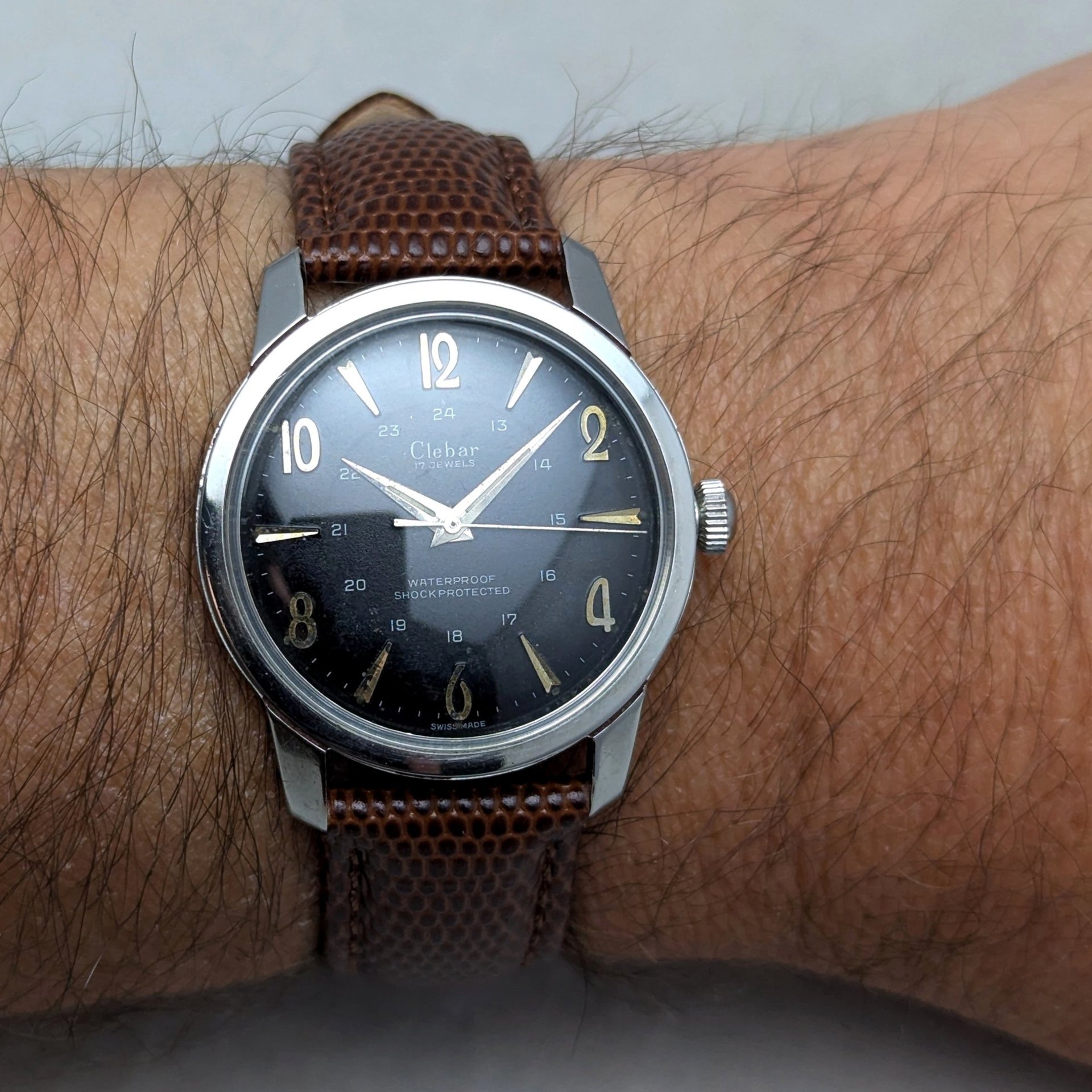 1960s Clebar 24 Hour Black Dial Watch