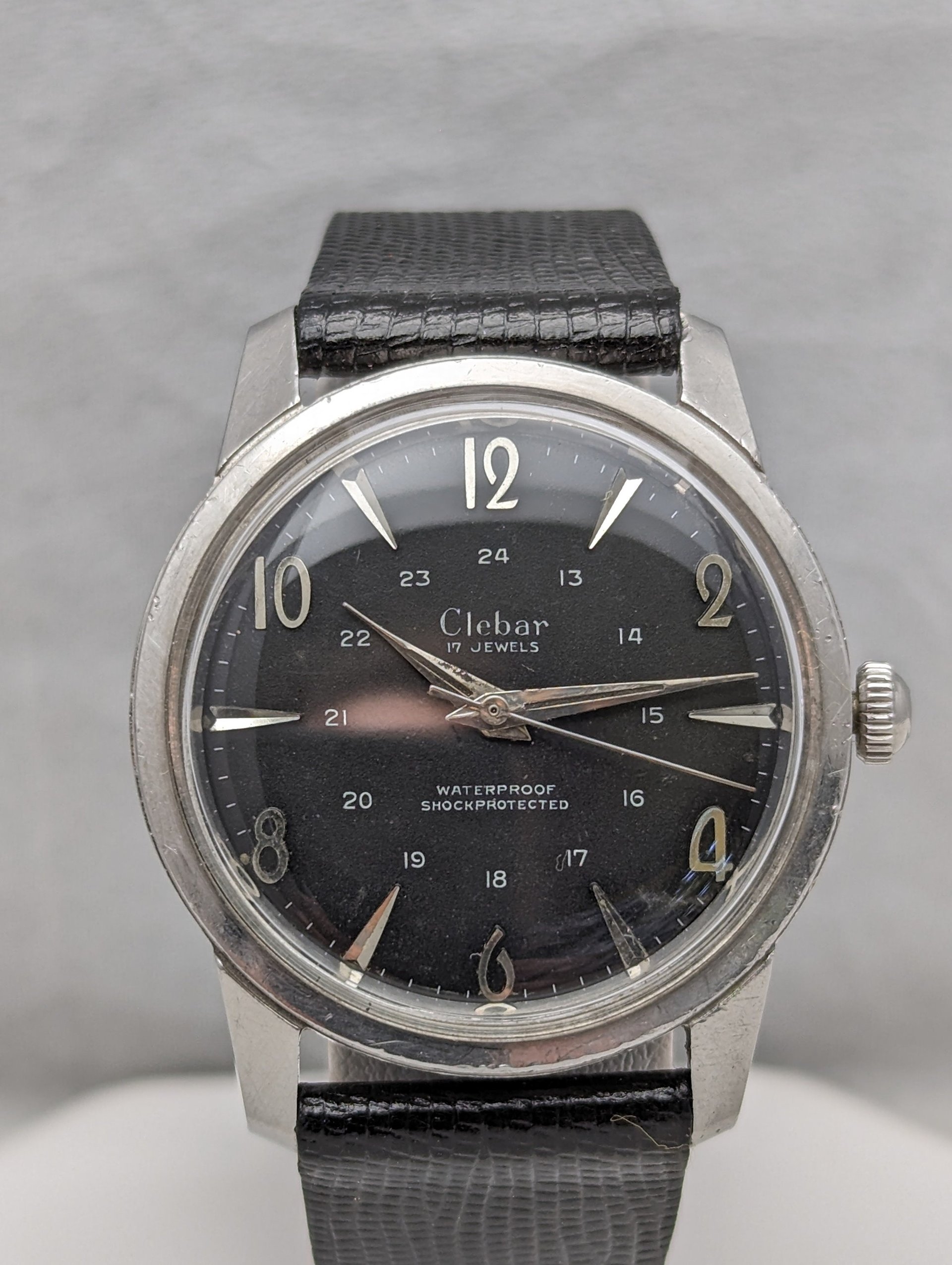 1960s Clebar 24 Hour Black Dial Watch