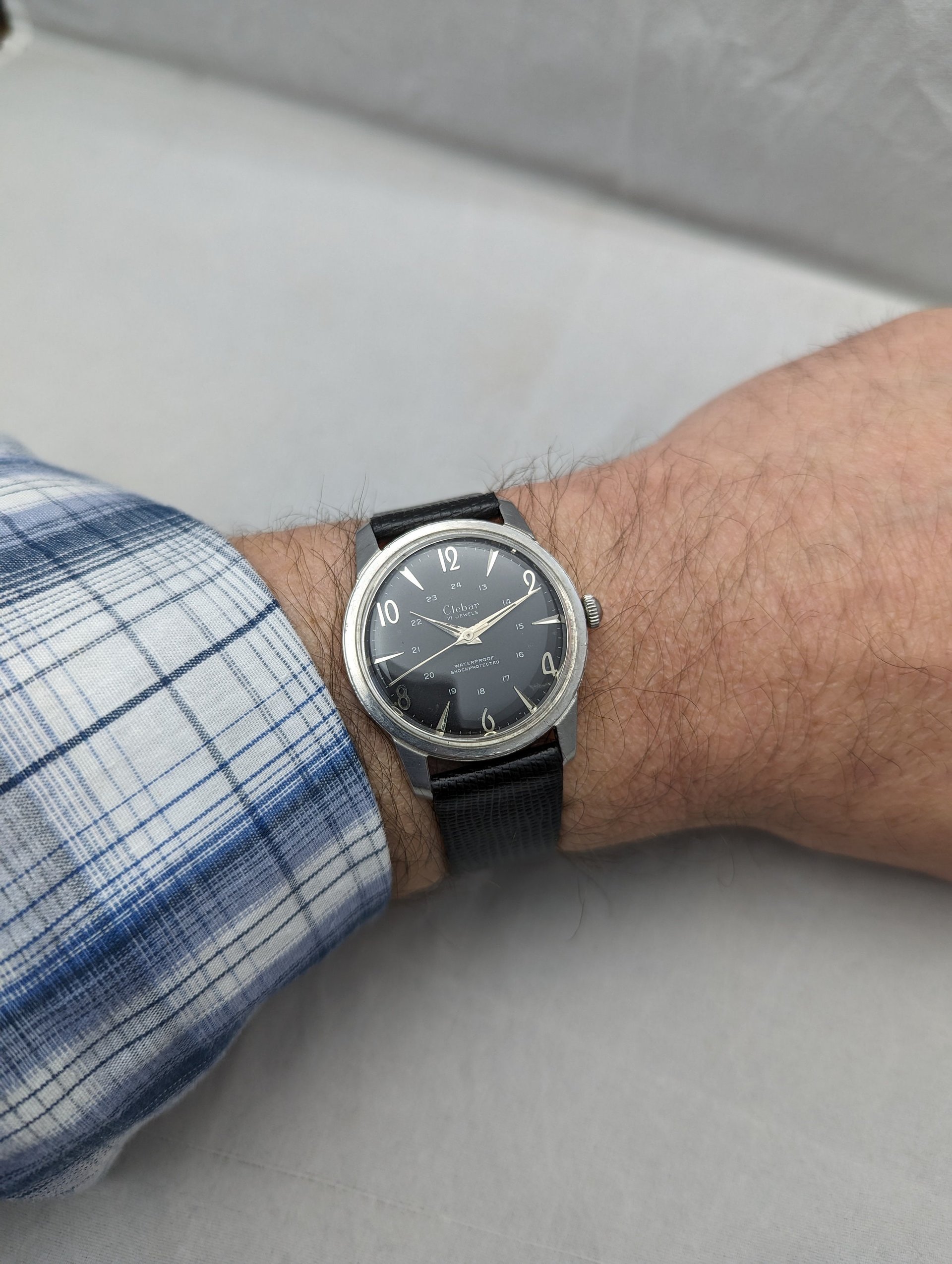 1960s Clebar 24 Hour Black Dial Watch