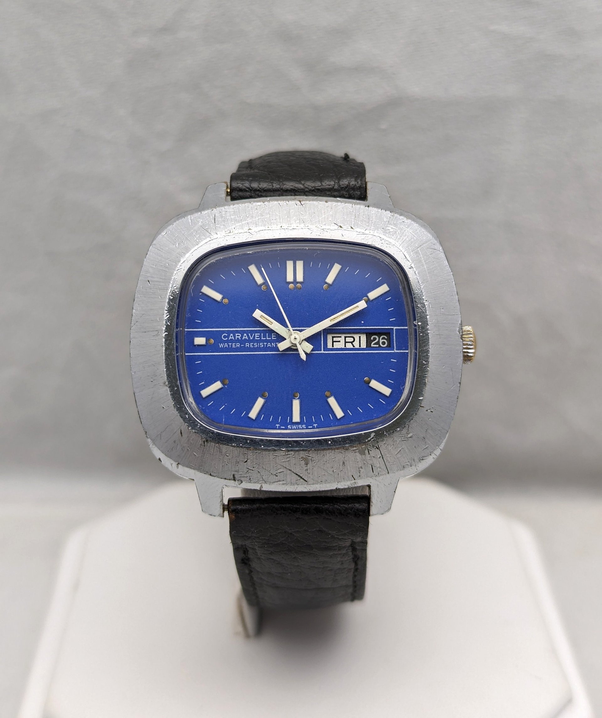 Vintage 1975 Caravelle Blue TV Dial Watch