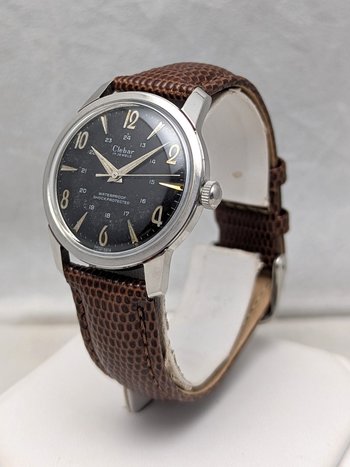 1960s Clebar 24 Hour Black Dial Watch