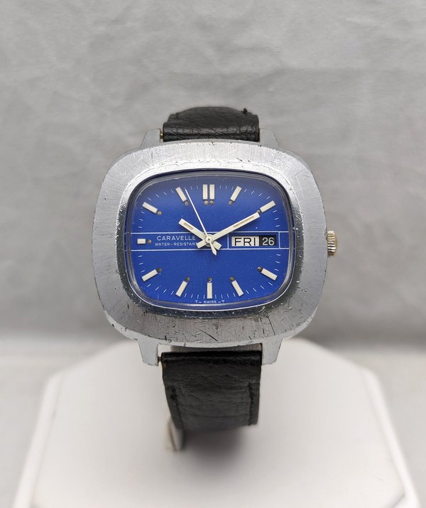Vintage 1975 Caravelle Blue TV Dial Watch