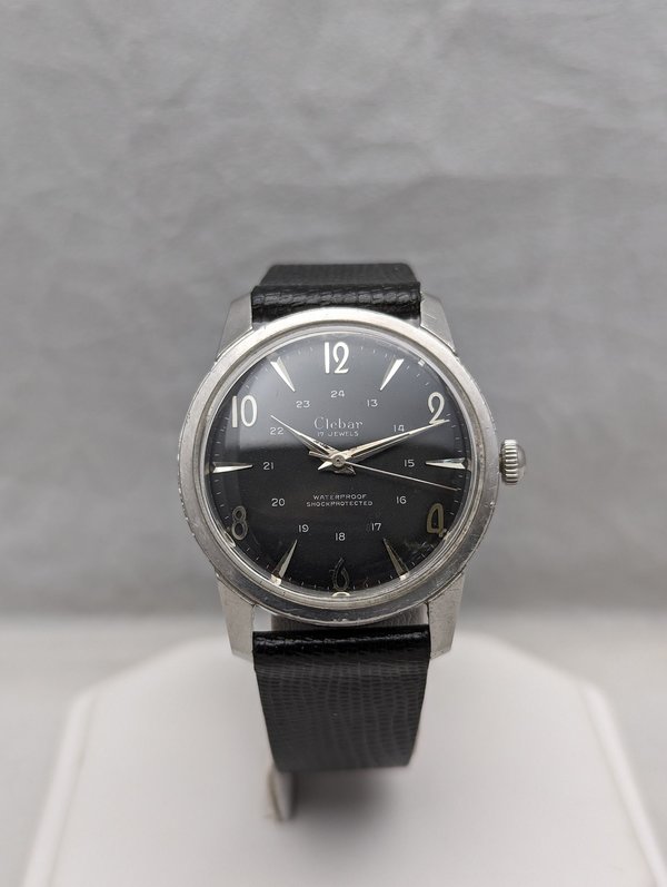1960s Clebar 24 Hour Black Dial Watch